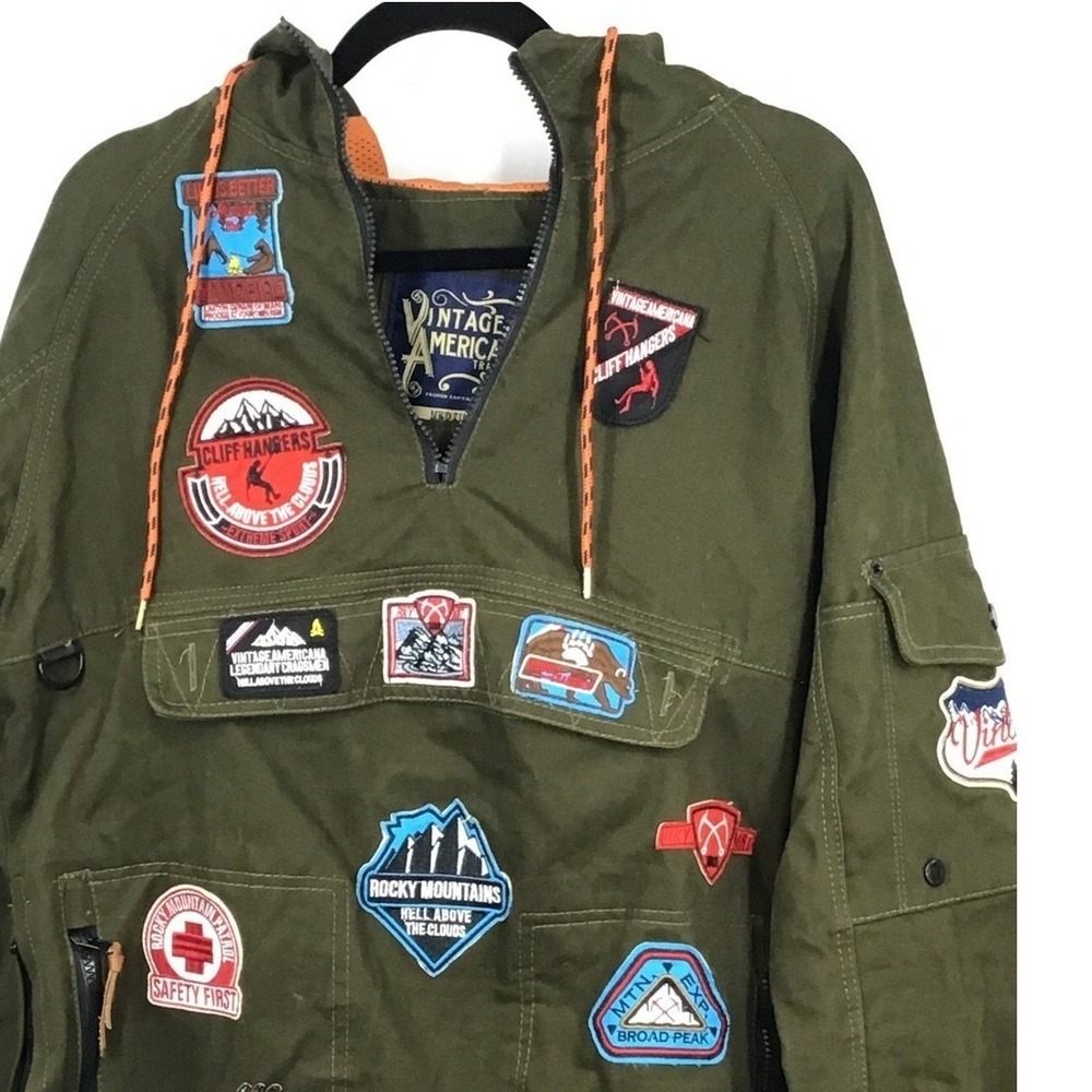 Vintage Americana Tradition Green Hooded‎ Anorak Jacket Patchwork M SEE DESCRIP